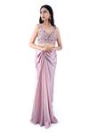 Buy_Pooja Kankariya_Pink Tulle Embellished Pearl Sweetheart Neck Bustier And Draped Skirt Set _at_Aza_Fashions