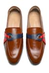 Shop_NIDHI BHANDARI_Brown Colourblock Contrast Strap Moccasins _at_Aza_Fashions