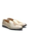 Buy_NIDHI BHANDARI_Gold Embroidered Leather Moccasins _at_Aza_Fashions