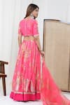 Shop_Yuvrani Jaipur_Pink Chanderi Organza Print Floral Round Blouse And Lehenga Set _at_Aza_Fashions