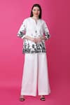 Buy_Manish Nagdeo_White Luxury Crepe Print Floral Notched Radiance Top With Pant _at_Aza_Fashions