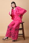 Buy_Manish Nagdeo_Pink Luxury Crepe Print Floral Batwing Fusion Top With Pant For Kids