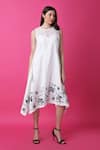 Manish Nagdeo_White Luxury Crepe Print Floral Round Assymetric Cloud Dance Dress _Online_at_Aza_Fashions