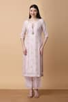 Manish Nagdeo_Pink Kurta And Palazzo Art Silk Embroidery Sequin Scoop Gota & Set _at_Aza_Fashions