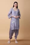 Buy_Manish Nagdeo_Purple Kurta Bamboo Muslin Embroidery Floral Scoop And Dhoti Set 