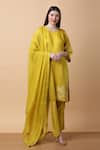 Buy_Manish Nagdeo_Yellow Kurta Linen Satin Embroidery Floral Round Dori And Pant Set _at_Aza_Fashions