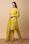 Manish Nagdeo_Yellow Kurta Linen Satin Embroidery Floral Round Dori And Pant Set _Online_at_Aza_Fashions