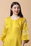 Shop_Manish Nagdeo_Yellow Kurta Linen Satin Embroidery Floral Round Dori And Pant Set _Online_at_Aza_Fashions