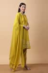 Buy_Manish Nagdeo_Yellow Kurta Linen Satin Embroidery Floral Round Dori And Pant Set 