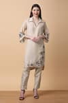 Buy_Manish Nagdeo_Beige Kurta Bamboo Muslin Embroidery Floral Collar With Pant _at_Aza_Fashions