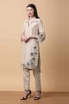 Manish Nagdeo_Beige Kurta Bamboo Muslin Embroidery Floral Collar With Pant _Online_at_Aza_Fashions