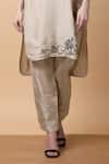 Buy_Manish Nagdeo_Beige Kurta Bamboo Muslin Embroidery Floral Collar With Pant 