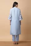 Shop_Manish Nagdeo_Blue Kurta Bamboo Muslin Embroidery Floral V-neck Thread With Pant _at_Aza_Fashions