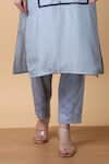 Manish Nagdeo_Blue Kurta Bamboo Muslin Embroidery Floral V-neck Thread With Pant _at_Aza_Fashions