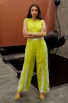 Buy_RIVI_Green Hemp Patchwork Keyhole Ablaze Colour Blocked Jumpsuit _at_Aza_Fashions