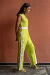 RIVI_Green Hemp Patchwork Keyhole Ablaze Colour Blocked Jumpsuit _at_Aza_Fashions