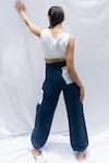 Shop_RIVI_White Hemp Plain Patchwork Round Azure Cutout Top With Joggers _at_Aza_Fashions