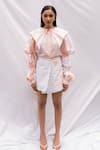 Buy_RIVI_Pink Hemp Embroidered Patchwork Collar Blush Shirt With Wrap Skirt _at_Aza_Fashions