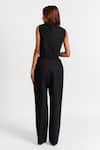 Shop_RIVI_Black Hemp Patchwork V-neck Champagne Chic Draped Top With Pant _at_Aza_Fashions