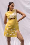 Shop_RIVI_Yellow Hemp Patchwork Round Dazzle Mini Dress _at_Aza_Fashions