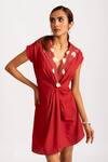 Buy_RIVI_Red Hemp Embroidered Thread Lapel Collar Ember Embellished Blazer Dress _Online_at_Aza_Fashions