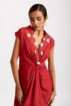 Shop_RIVI_Red Hemp Embroidered Thread Lapel Collar Ember Embellished Blazer Dress _Online_at_Aza_Fashions