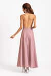 Shop_RIVI_Pink Hemp Hand Paint Glass Beads Halter Frosted Whispers Neck Dress _at_Aza_Fashions