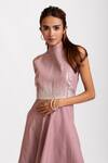 Buy_RIVI_Pink Hemp Hand Paint Glass Beads Halter Frosted Whispers Neck Dress _Online_at_Aza_Fashions