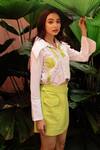 Shop_RIVI_White Hemp Hand Embroidered Patch Collared Moss Work Detailed Shirt With Skirt _Online_at_Aza_Fashions