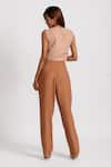 Shop_RIVI_Beige Hemp High Neck Rebel Reign Cut Work Detailed Top With Pant _at_Aza_Fashions