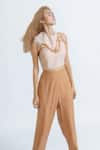 RIVI_Beige Hemp High Neck Rebel Reign Cut Work Detailed Top With Pant _Online_at_Aza_Fashions