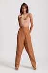 RIVI_Beige Hemp High Neck Rebel Reign Cut Work Detailed Top With Pant _at_Aza_Fashions