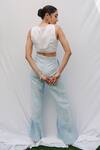 Shop_RIVI_White Premium Hemp Hand Embroidered High Neck Serene Asymmetric Top With Pant _at_Aza_Fashions