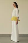 Shop_Somya Goyal_White Microfibre Faille- 95% Landscape Hem Top And Stella Flared Trouser Set _Online_at_Aza_Fashions