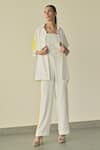 Shop_Somya Goyal_White Microfibre Faille- 95% Sleeve Shirt And Straight-fit Trouser Set _at_Aza_Fashions