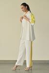 Buy_Somya Goyal_White Microfibre Faille- 95% Sleeve Shirt And Straight-fit Trouser Set _Online_at_Aza_Fashions