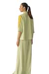 Somya Goyal_Green Microfibre Faille- 95% Embroidered Sleeve Shirt And Flared Trouser Set _Online