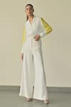 Buy_Somya Goyal_White Microfibre Faille- 95% Solid Stella Plain Flared Trouser _at_Aza_Fashions