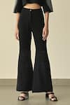 Somya Goyal_Black 95% Viscose Blend Solid Gradated Bell Bottom Trouser _Online_at_Aza_Fashions