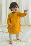 Shop_Tiber Taber_Yellow Cotton Embroidery Dhanush Baan Kurta Pyjama Set _at_Aza_Fashions