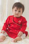 Buy_Tiber Taber_Red Cotton Embroidery Jai Shri Ram Kurta And Pyjama Set _at_Aza_Fashions