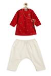 Shop_Tiber Taber_Red Cotton Embroidery Jai Shri Ram Kurta And Pyjama Set _at_Aza_Fashions