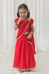 Buy_Tiber Taber_Red 100% Viscose Embellished O Desi Girl Pre-stitched Saree With Zari Blouse _at_Aza_Fashions