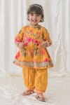 Shop_Tiber Taber_Yellow 100% Cotton Printed Floral Garden Bloom Anarkali With Salwar _at_Aza_Fashions