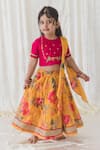 Buy_Tiber Taber_Yellow Blouse Chanderi Cotton Silk Printed Floral Fun Lehenga Set _at_Aza_Fashions