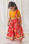 Buy_Tiber Taber_Red Blouse Chanderi Cotton Silk Printed Floral Fun Flared Lehenga Set _at_Aza_Fashions