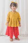 Buy_Tiber Taber_Yellow 100% Cotton Printed Bandhani Polka Top And Culotte Set _at_Aza_Fashions