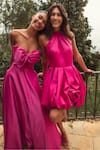 Shop_Mac Duggal_Pink Satin Solid Halter Neck Bubble Hem Short Dress _Online_at_Aza_Fashions