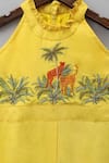 Little Brats_Yellow Silk Blend Embellished Beads Cheetah Threadwork Jumpsuit _Online_at_Aza_Fashions