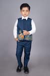 Buy_Little Brats_Blue Cotton Blend Embellished Beads Cheetah Threadwork Waistcoat Pant Set _at_Aza_Fashions